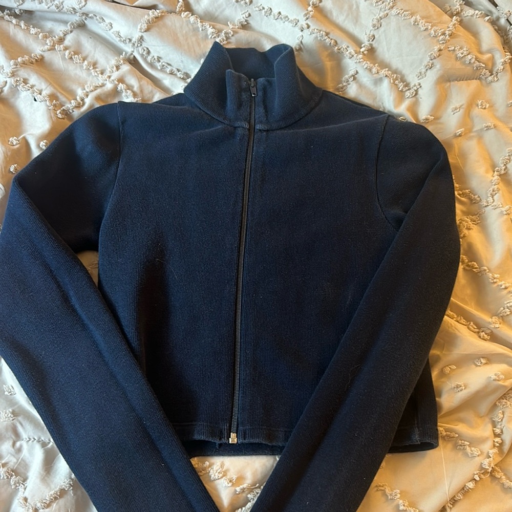 Navy Blue Brandy Melville Zip-Up sweater, Size: (one size) Small